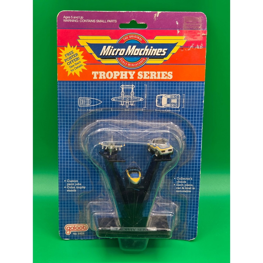 Micro Machines Trophy Series 6404 Plane Car Boat Set Galoob Black Stand Black